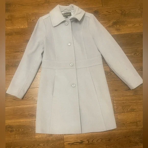 Kristen Blake Women's Wool Blend Walking Coat, Light Blue Long Jacket Peacoat - Picture 11 of 12